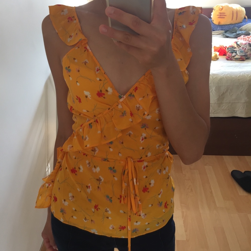 Madewell golden floral silk wrap top